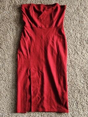 Forever 21 Strapless Red Midi Dress with Side Slit